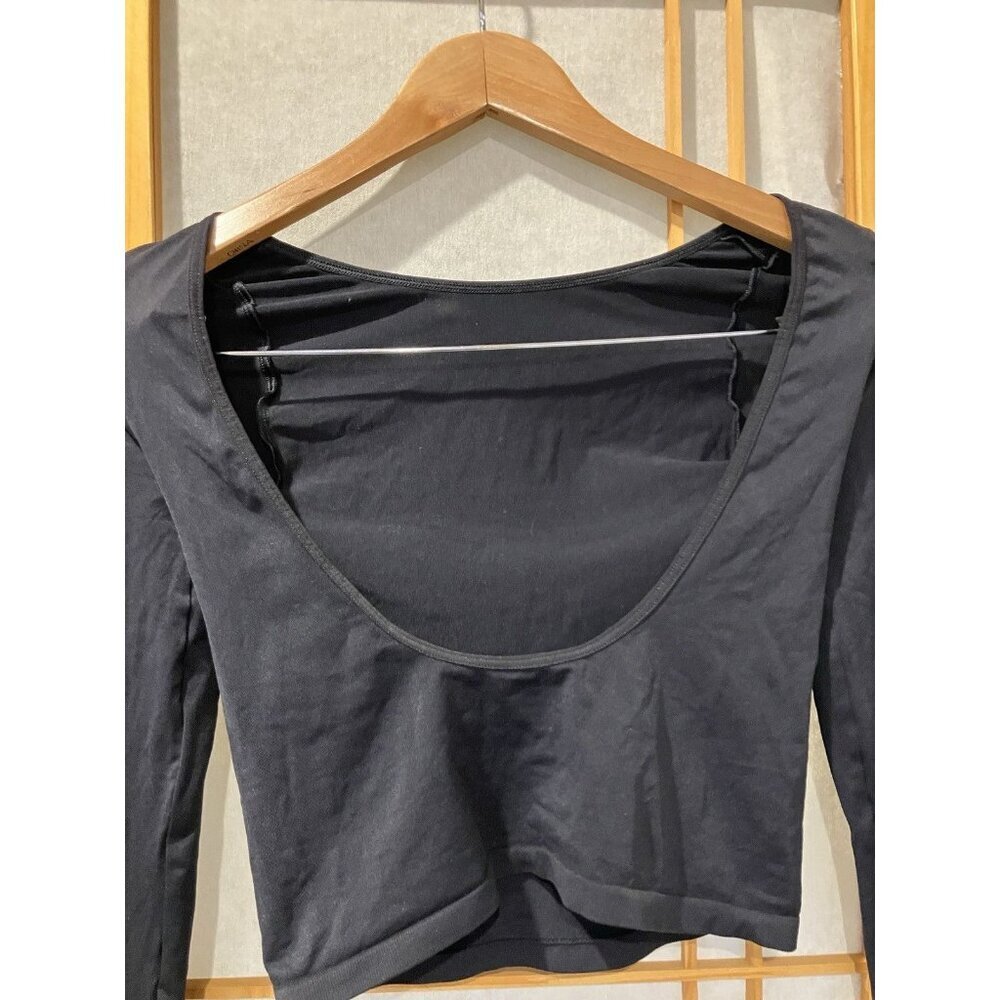 Anthropologie  Black Scoop Back Crop Top Stretch Moto, Citi Small/Medium - Picture 7 of 8